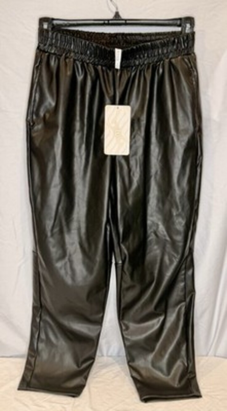 Fabletics Vegan Leather Jogger Pants Black Medium Elastic Waist Athleisure NWTS
